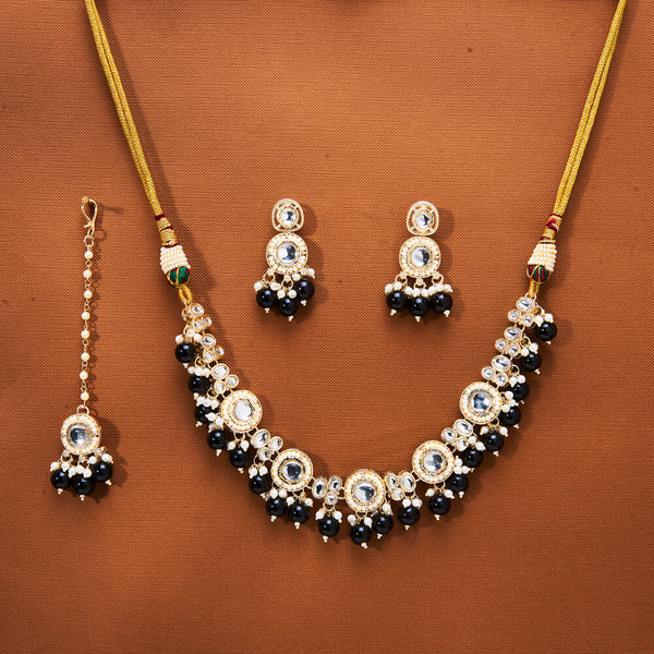 111748 Indo Western Beads Necklace With Gold Plating