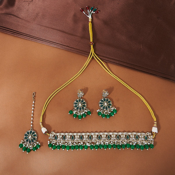 111770 Indo Western Choker Necklace With Mehndi Plating