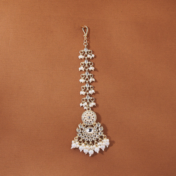 111801 Indo Western Pearl Tikka With Gold Plating