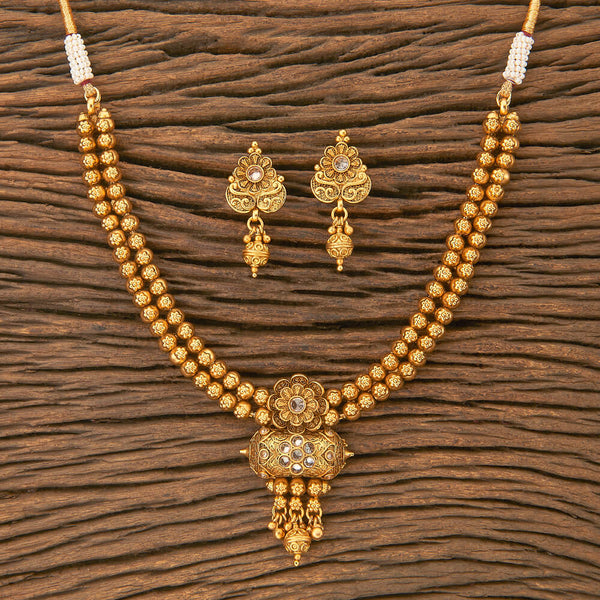 201308 Antique South Indian Necklace With matte gold Plating