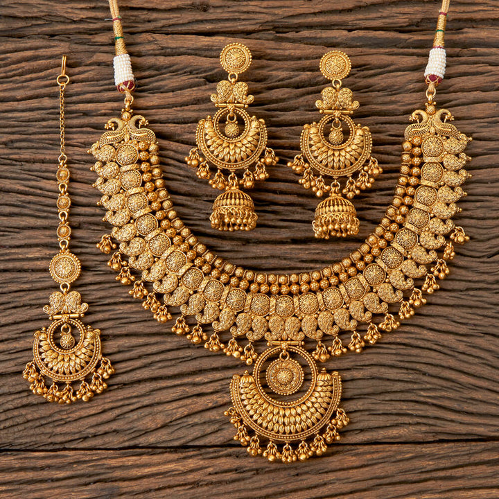 Antique South Indian Necklace With Matte Gold Plating 203332