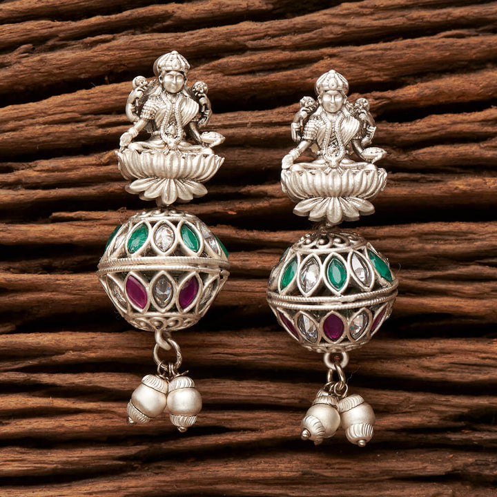 Antique Temple Earring With Matte Rhodium Plating 203635