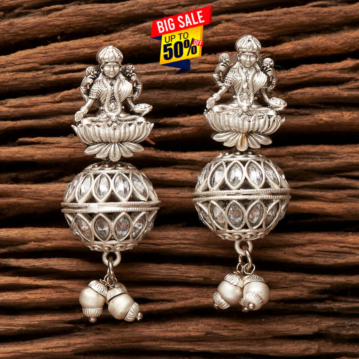 Antique Temple Earring With Matte Rhodium Plating 203635