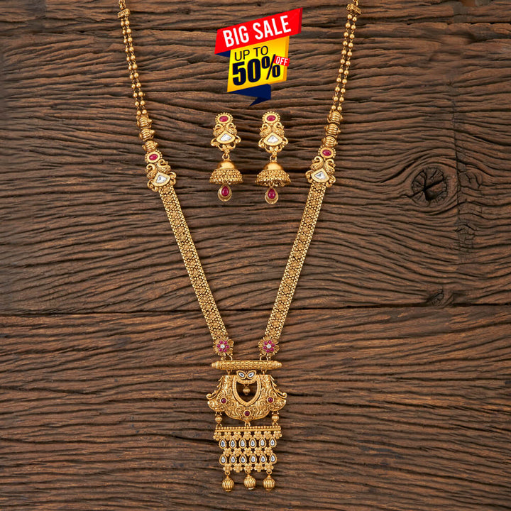 Antique Long Necklace With Matte Gold Plating 203845