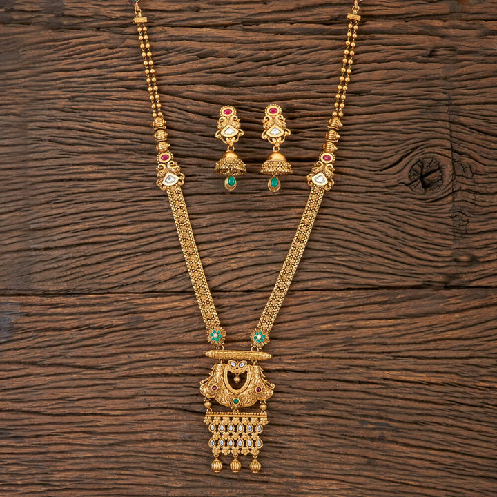 Antique Long Necklace With Matte Gold Plating 203845