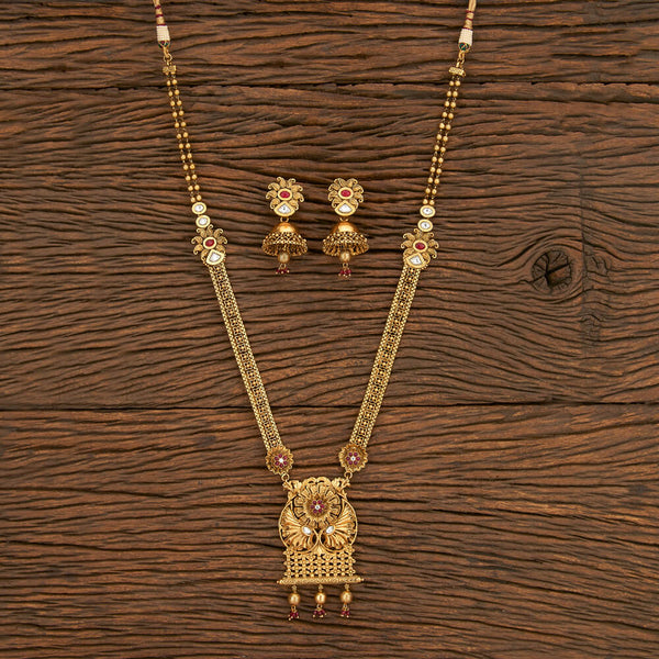 Antique Long Necklace With Matte Gold Plating 203971