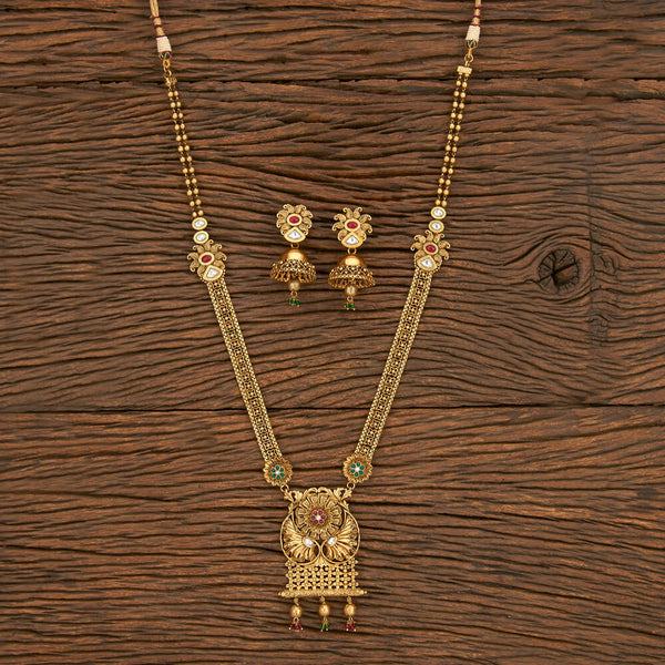 Antique Long Necklace With Matte Gold Plating 203971