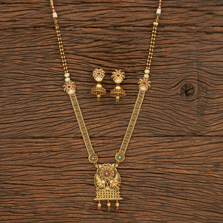 Antique Long Necklace With Matte Gold Plating 203971