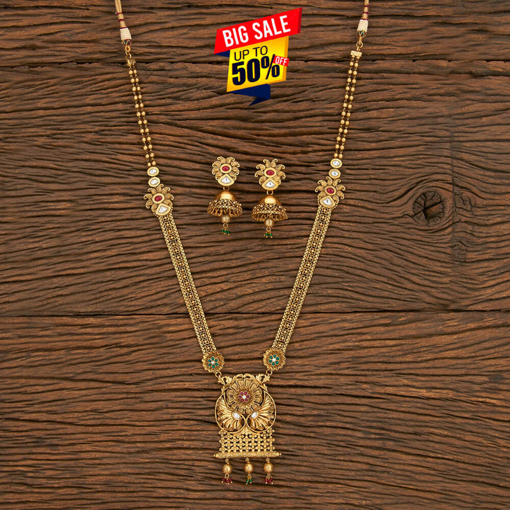 Antique Long Necklace With Matte Gold Plating 203971