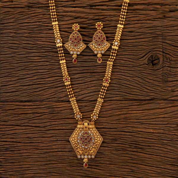 Antique Long Necklace with matte gold plating 204777