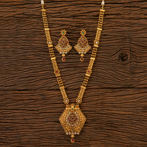 Antique Long Necklace with matte gold plating 204777