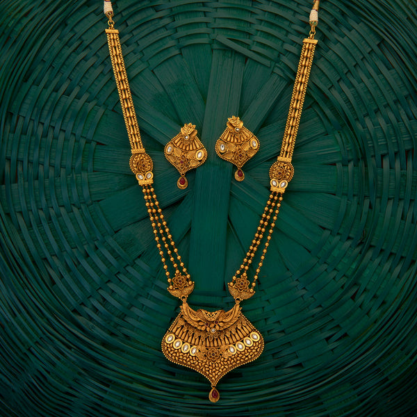 Antique South Indian Necklace with matte gold plating 204886