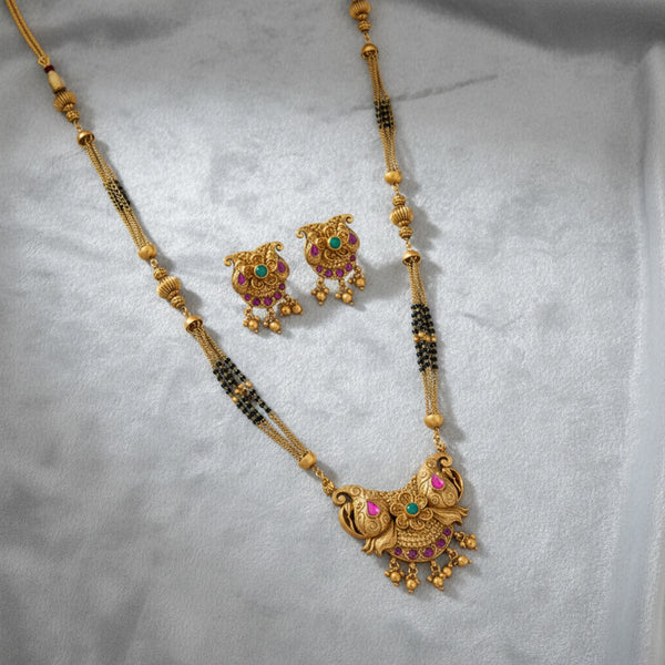 208173 Antique South Indian Mangalsutra With Matte Gold Plating