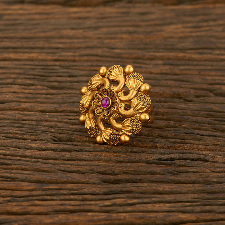 Antique Peacock Ring With Matte Gold Plating 208179