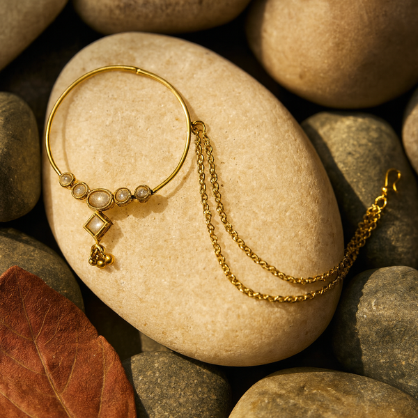 208440 Antique Pressing Nose Ring With Mehndi Plating