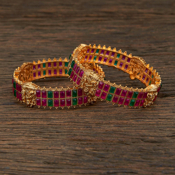 Antique Temple Bangles With Matte Gold Plating 208701