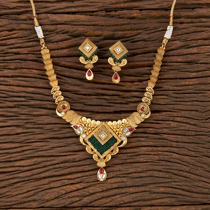 Antique Classic Necklace With Matte Gold Plating 209421