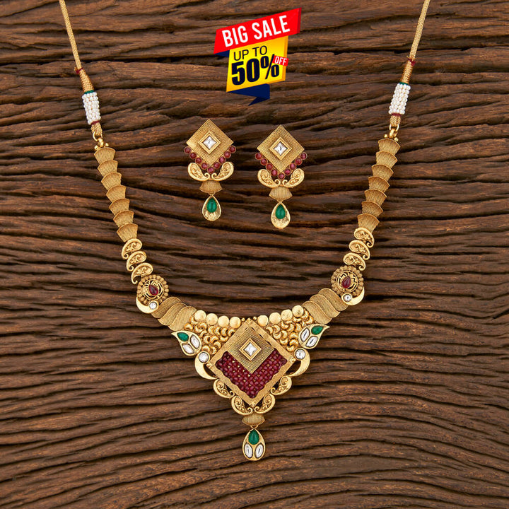 Antique Classic Necklace With Matte Gold Plating 209421