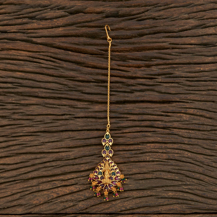 Antique Temple Tikka With Matte Gold Plating 209759