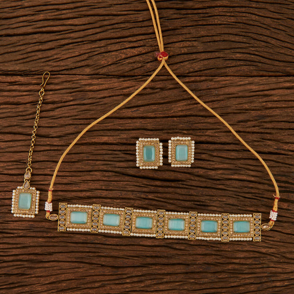 Antique Choker Necklace with mehndi plating 210356