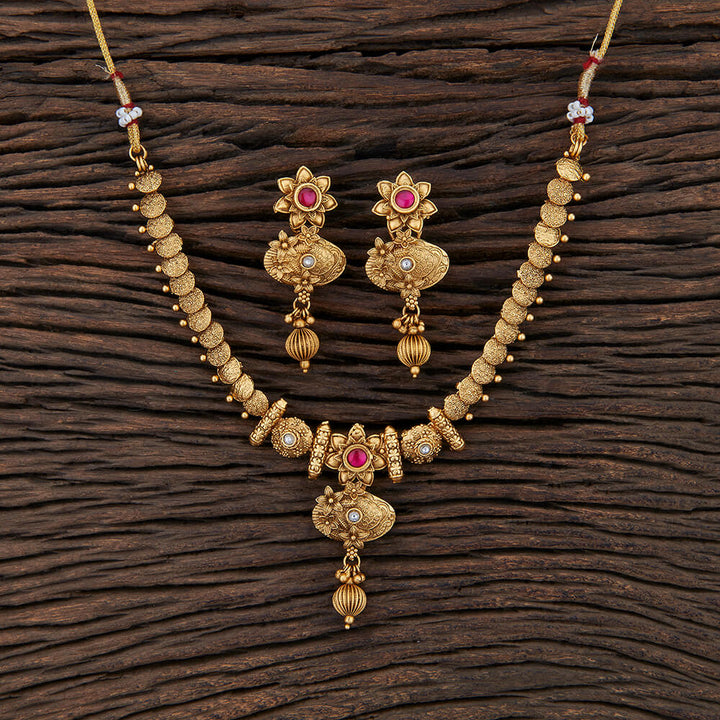 Antique Delicate Necklace With Matte Gold Plating 210524