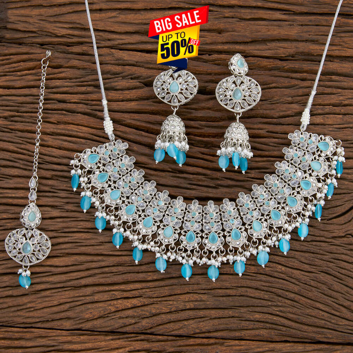 Antique Beads Necklace With Rhodium Plating 210683