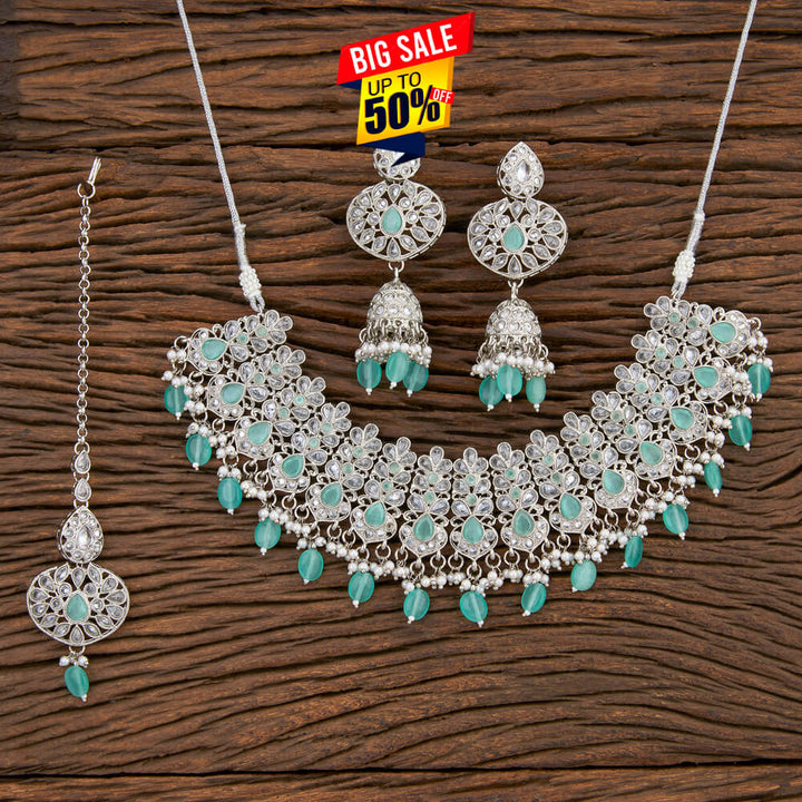 Antique Beads Necklace With Rhodium Plating 210683