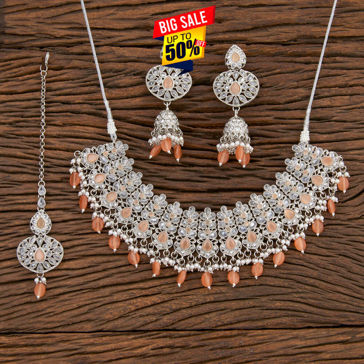 Antique Beads Necklace With Rhodium Plating 210683