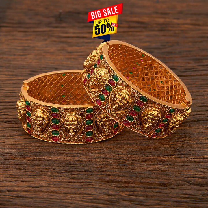 Antique Temple Bangles With Matte Gold Plating 210977