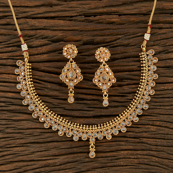 210988 Antique Reverse Ad Stone Necklace With Gold Plating