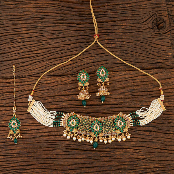 Antique Moti Necklace With Gold Plating 211032