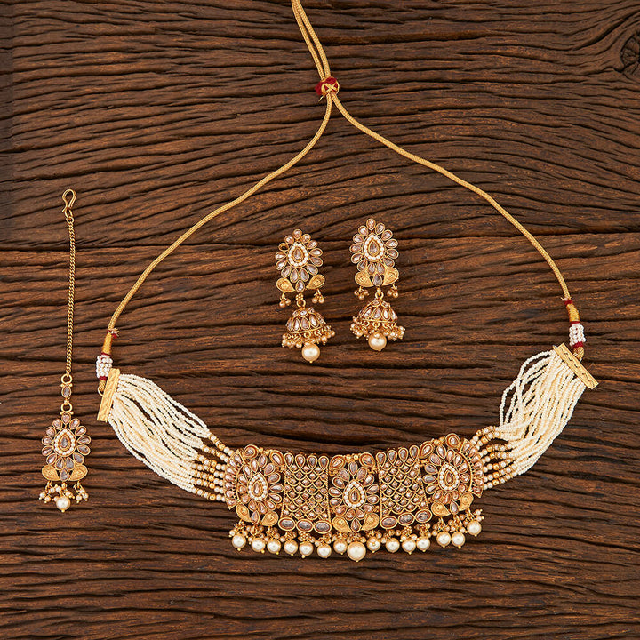 Antique Moti Necklace With Gold Plating 211032