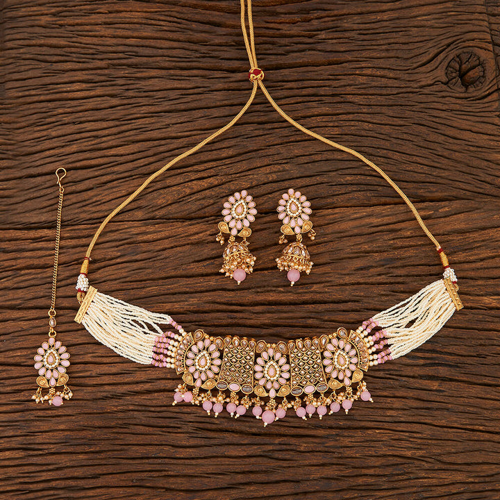 Antique Moti Necklace With Gold Plating 211032