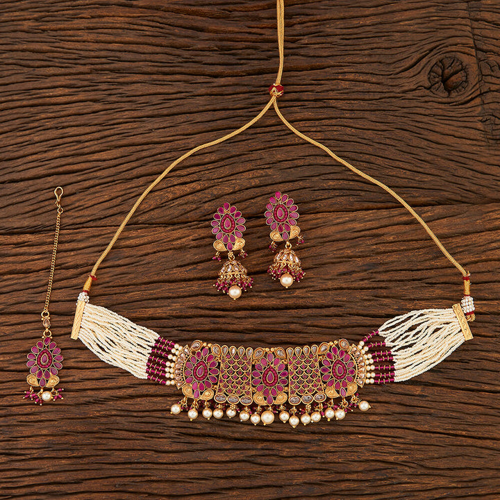 Antique Moti Necklace With Gold Plating 211032