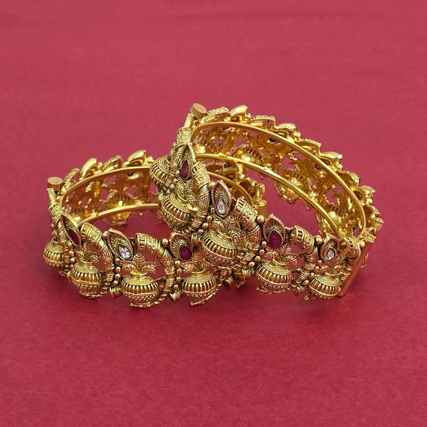 212649 Antique Openable Bangles With Matte Gold Plating