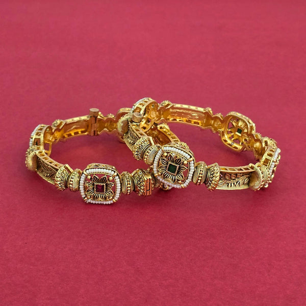 212715 Antique Openable Bangles With Matte Gold Plating