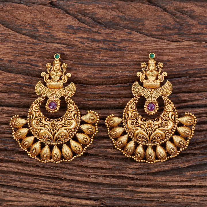 Antique South Indian Earring With Matte Gold Plating 213128