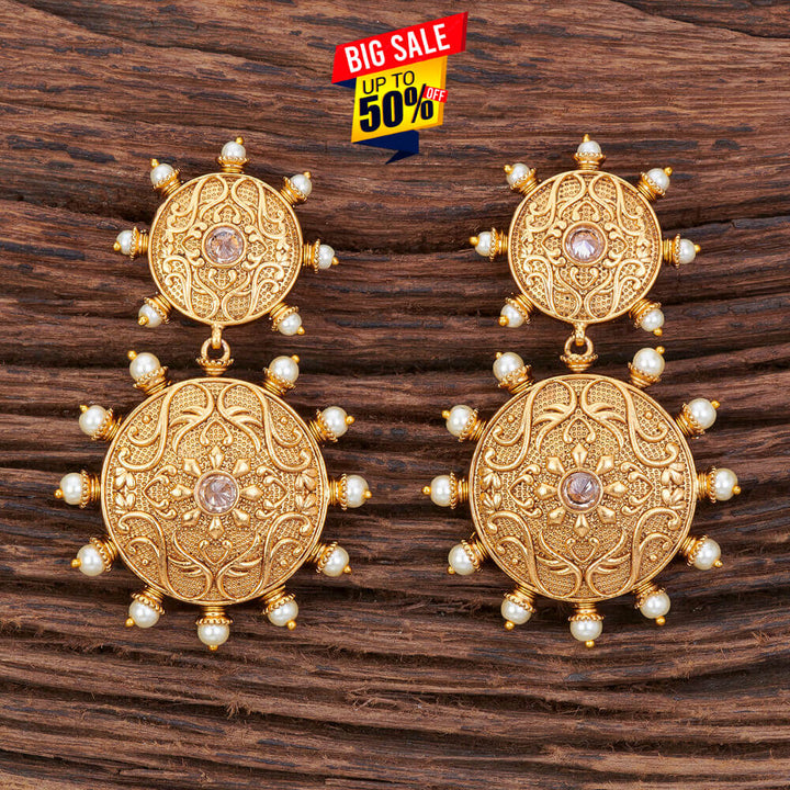 Antique Moti Earring With Matte Gold Plating 213191