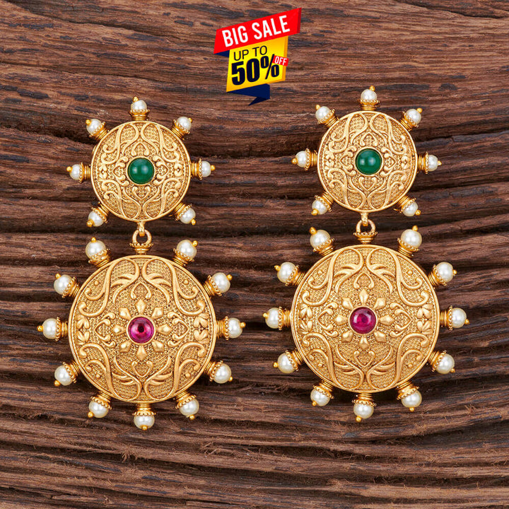 Antique Moti Earring With Matte Gold Plating 213191