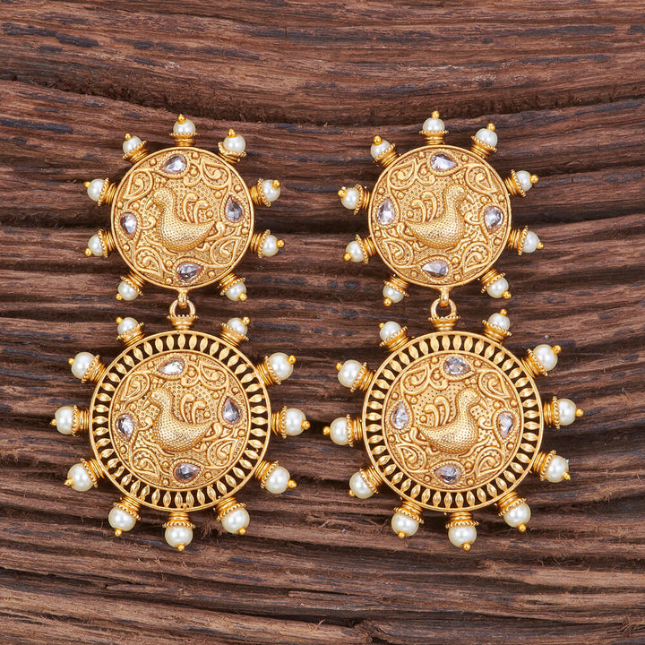 Antique Peacock Earring With Matte Gold Plating 213211