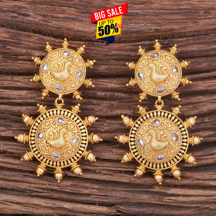 Antique Peacock Earring With Matte Gold Plating 213211