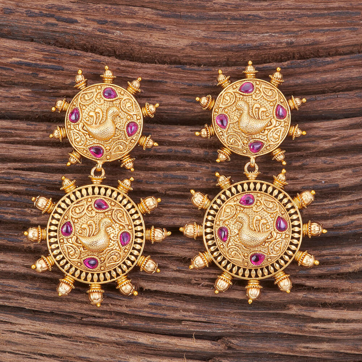 Antique Peacock Earring With Matte Gold Plating 213211