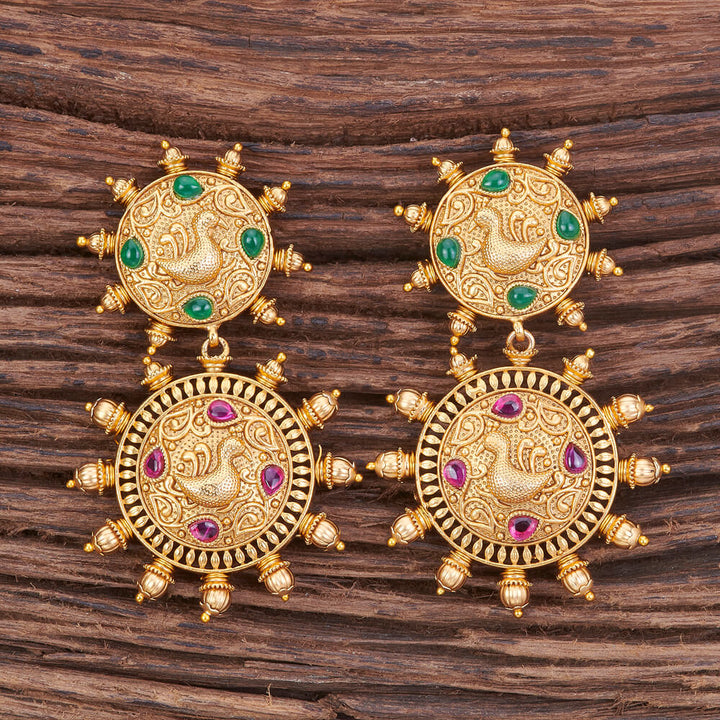Antique Peacock Earring With Matte Gold Plating 213211