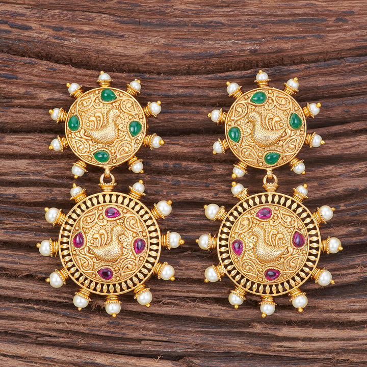 Antique Peacock Earring With Matte Gold Plating 213211