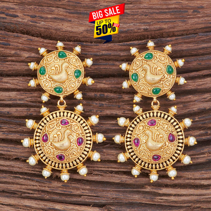 Antique Peacock Earring With Matte Gold Plating 213211