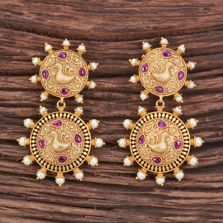 Antique Peacock Earring With Matte Gold Plating 213211