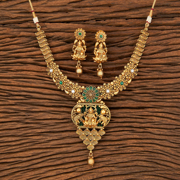 Antique Temple Necklace With Matte Gold Plating 213218