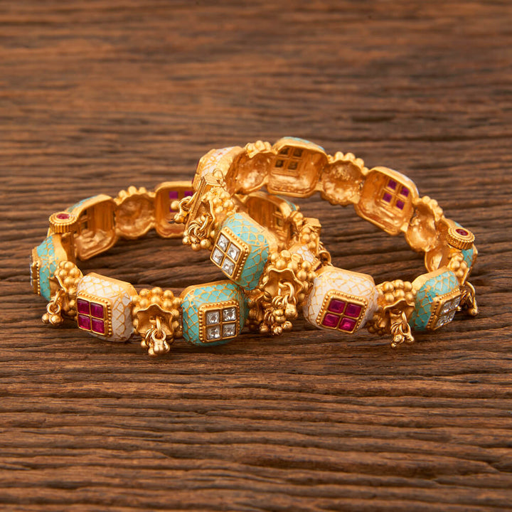 Antique Meenakari Bangles With Matte Gold Plating 213358