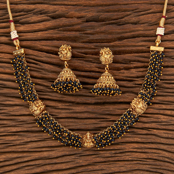 Antique South Indian Necklace With Matte Gold Plating 213717