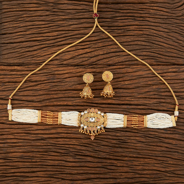 Antique Choker Necklace With Matte Gold Plating 213836